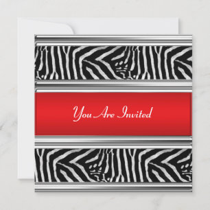 Invitación de cumpleaños de cebra y rojo