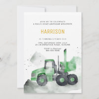 Invitación de cumpleaños de Cemento Verde Truck