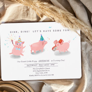 Invitación de cumpleaños de cerdito, Granja Este c