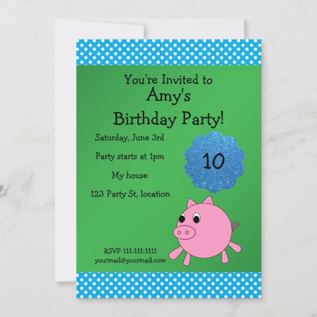 Invitación de cumpleaños de cerdo (Anverso)