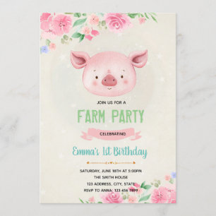 Invitación de cumpleaños de cerdo lindo