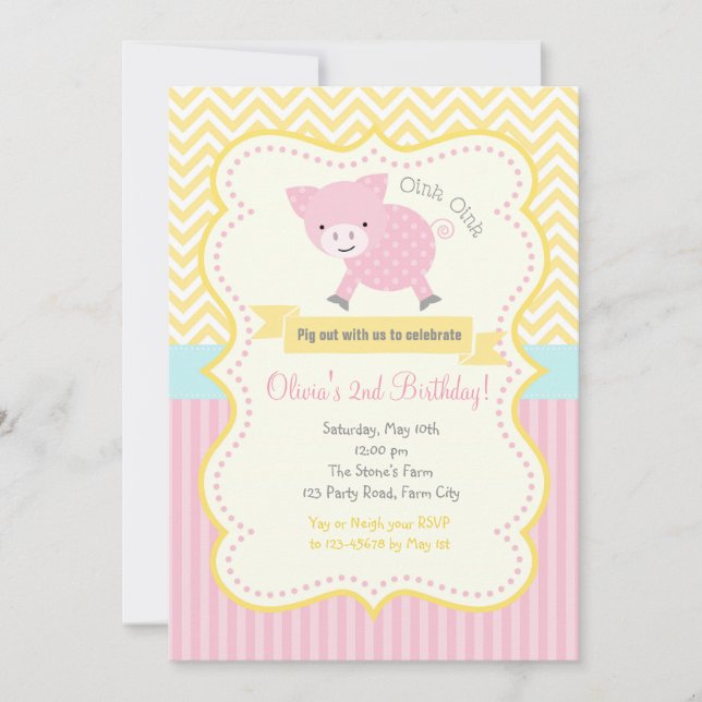 Invitación de cumpleaños de cerdo / pastelero (Anverso)