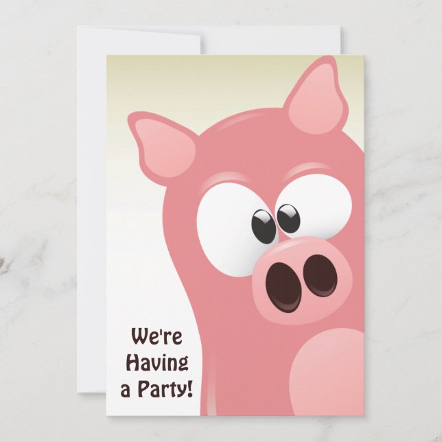Invitación de cumpleaños de cerdo rosa de Personal (Anverso)