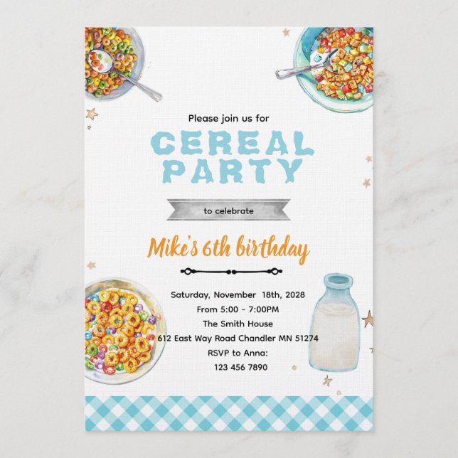 invitación de cumpleaños de cereal (Anverso)