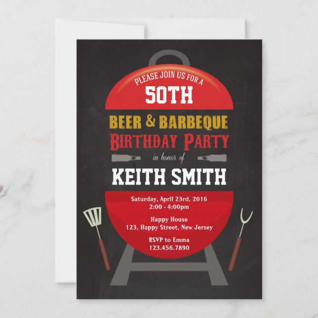 Invitación de cumpleaños de cerveza y barbacoa - C (Anverso)