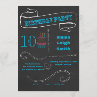 Invitación de cumpleaños de Chalkboard Azul; dos d