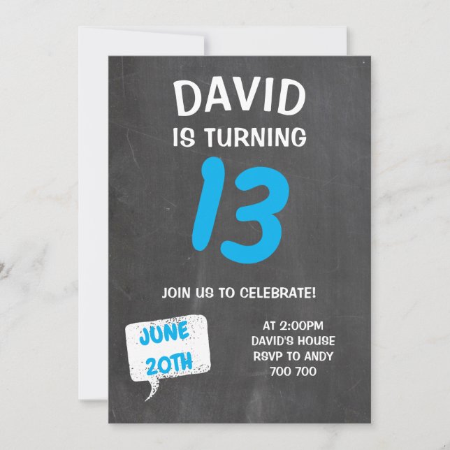 Invitación de cumpleaños de Chalkboard Boy (Anverso)