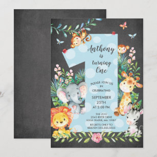 Invitación de cumpleaños de Chalkboard Jungle Big 