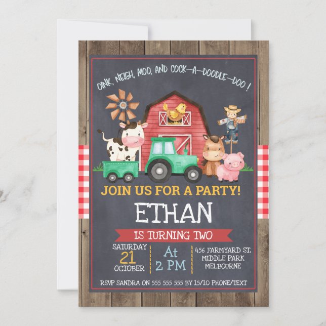 Invitación de cumpleaños de Chalkboard Tractor de 
