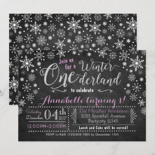 Invitación de cumpleaños de Chalkboard Winter ONEd