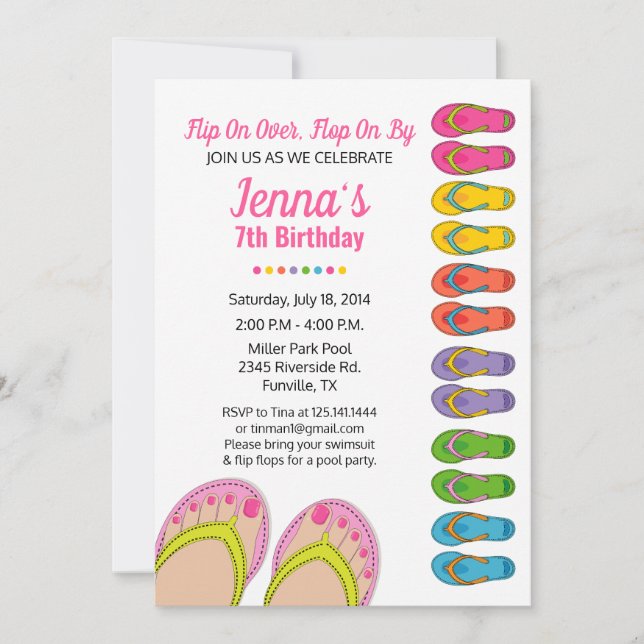 Invitación de cumpleaños de chanclas Fiesta en la  (Anverso)