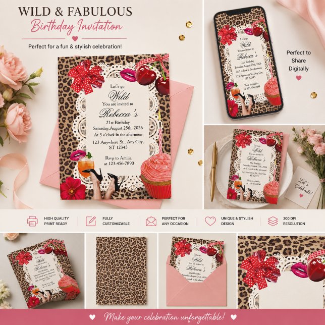 Invitación de cumpleaños de Cheetah Retro y Cereza (Subido por el creador)