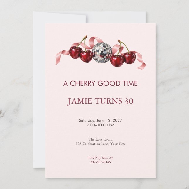 Invitación de cumpleaños de Cherry Disco (Anverso)