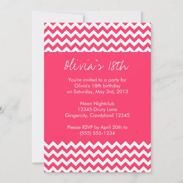Invitación de cumpleaños de Chevron Rosa (Anverso)