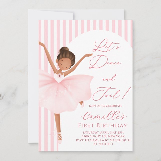 Invitación de cumpleaños de Chica Ballerina Rosa (Anverso)