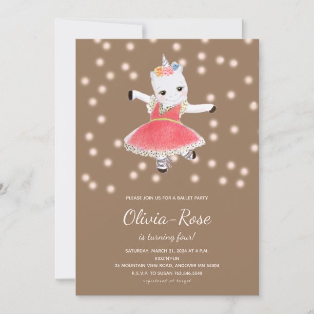 Invitación de cumpleaños de Chica Ballerina Rosa U (Anverso)