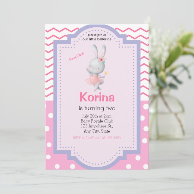 Invitación de cumpleaños de chica Ballerina, vuelt (Anverso de pie)