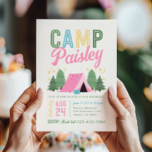 Invitación de cumpleaños de chica Camping