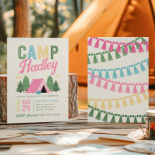 Invitación de cumpleaños de chica Camping