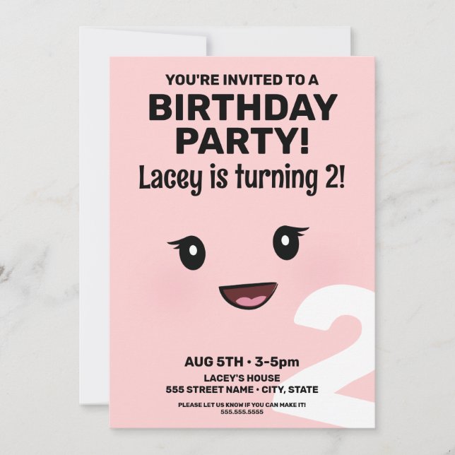 Invitación de cumpleaños de Chica Cute Happy Face (Anverso)