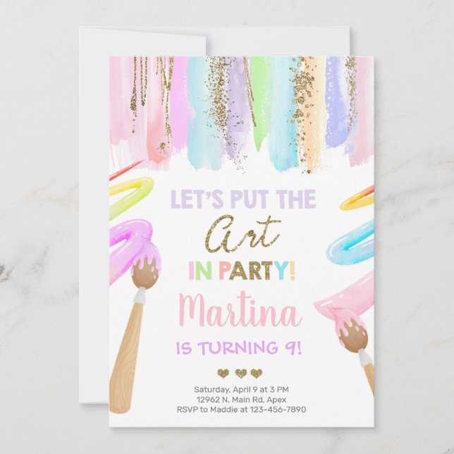 Invitación de cumpleaños de chica de arte, invitac (Anverso)