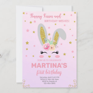 Invitación de cumpleaños de chica de conejito, inv