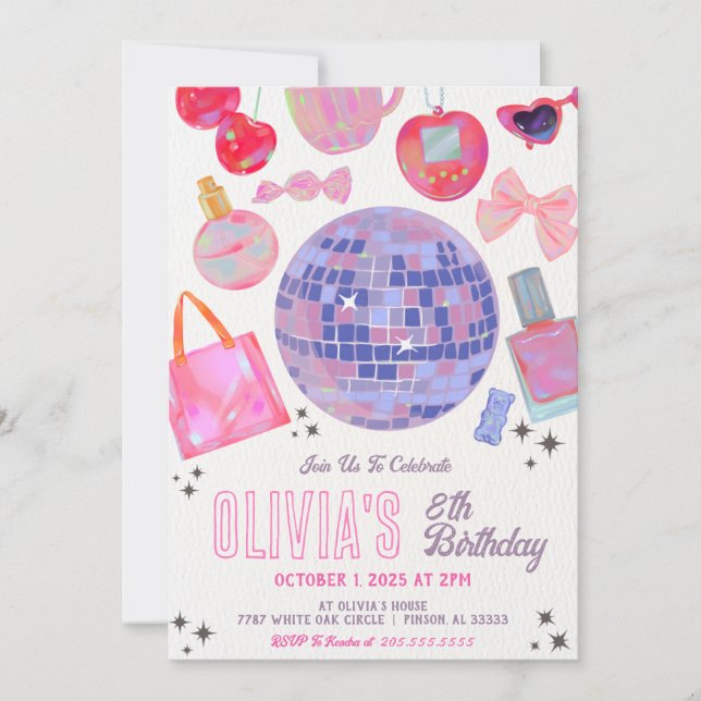 Invitación de cumpleaños de Chica de Discoteca Bal (Anverso)