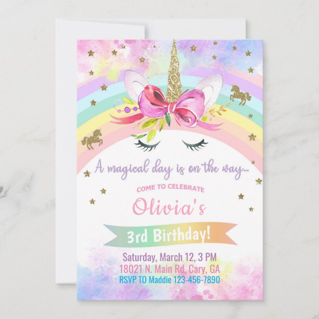 Invitación de cumpleaños de chica de flores y cabe (Anverso)