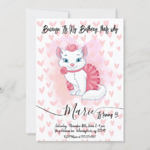 Invitación de cumpleaños de chica de gato lindo.