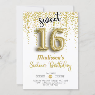 Invitación de cumpleaños de chica de globo de oro 