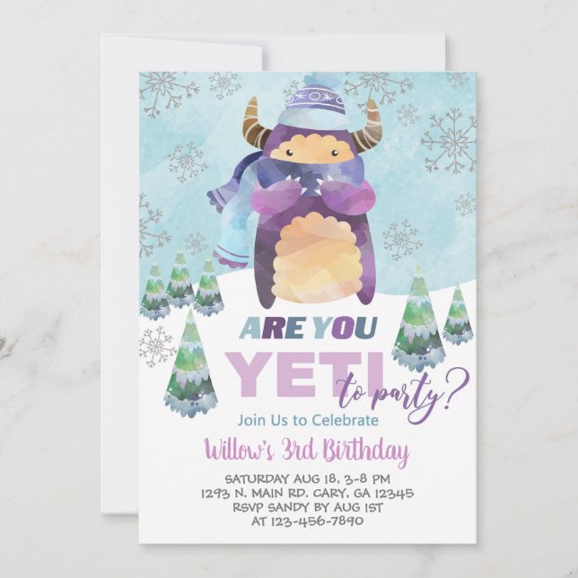 Invitación de cumpleaños de chica de invierno de Y (Anverso)