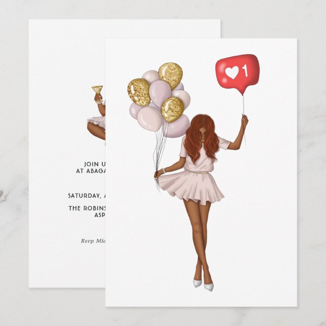 Invitación de cumpleaños de Chica de moda (Anverso / Reverso)