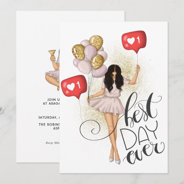 Invitación de cumpleaños de Chica de moda (Anverso / Reverso)