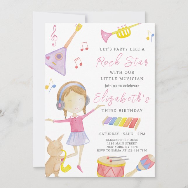 Invitación de cumpleaños de Chica de música (Anverso)
