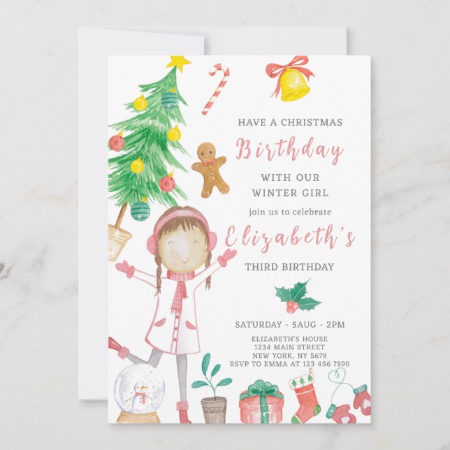 Invitación de cumpleaños de Chica de Navidades peq (Anverso)
