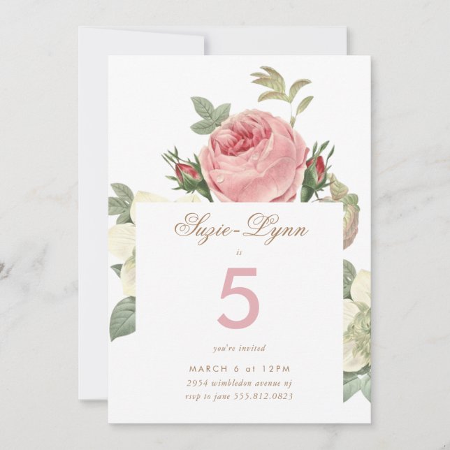 Invitación de cumpleaños de Chica de rosas rosadas (Anverso)