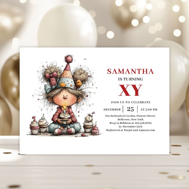 Invitación de cumpleaños de chica divertida y funk (Funny Funky Girl Birthday invitation)