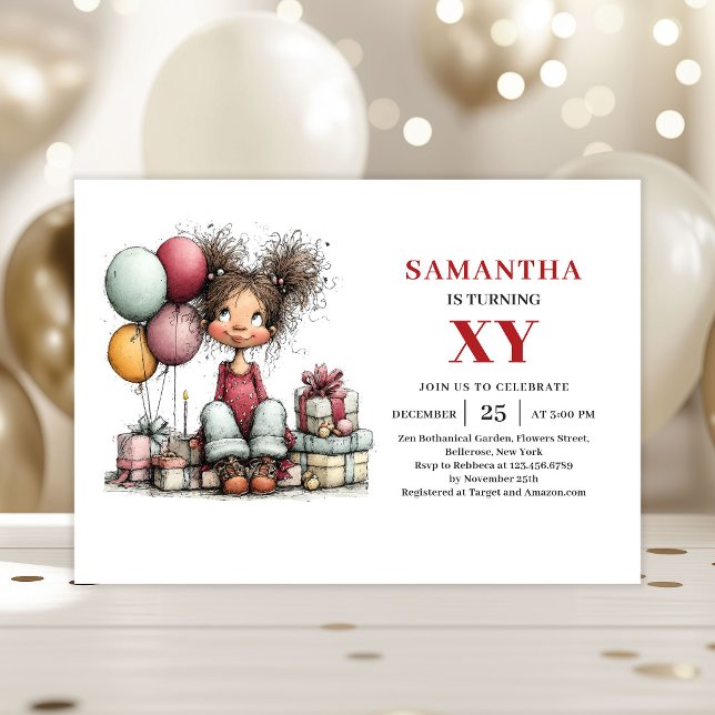 Invitación de cumpleaños de chica extravagante de  (Cartoon Quirky Girl Birthday invitation)