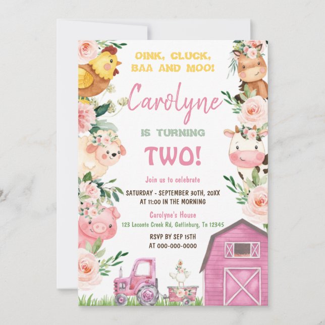 invitación de cumpleaños de chica Farm (Anverso)