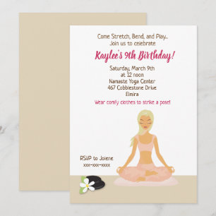 Invitación de cumpleaños de Chica Fiesta de yoga