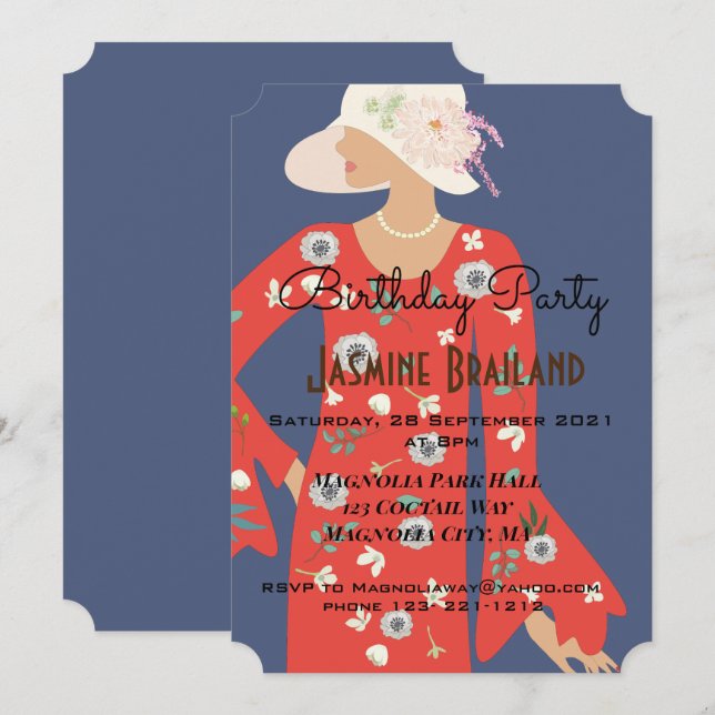 invitación de cumpleaños de chica Flapper (Anverso / Reverso)