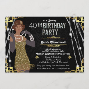 Invitación de cumpleaños de chica flapper afroamer