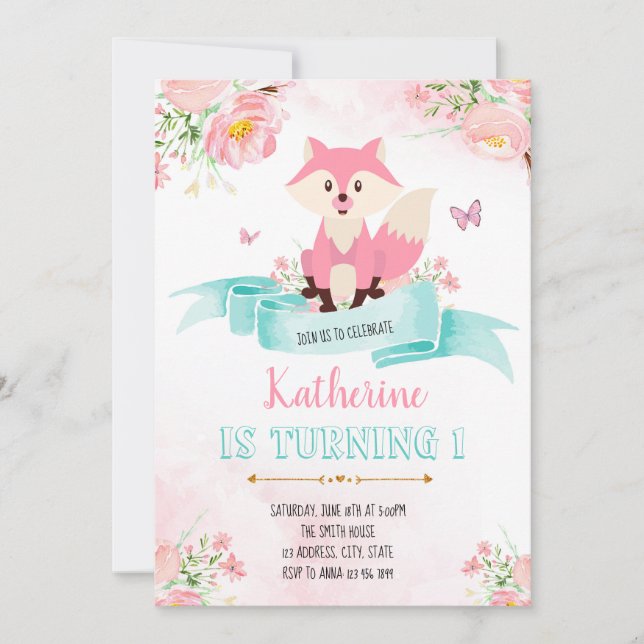 invitación de cumpleaños de chica fox (Anverso)