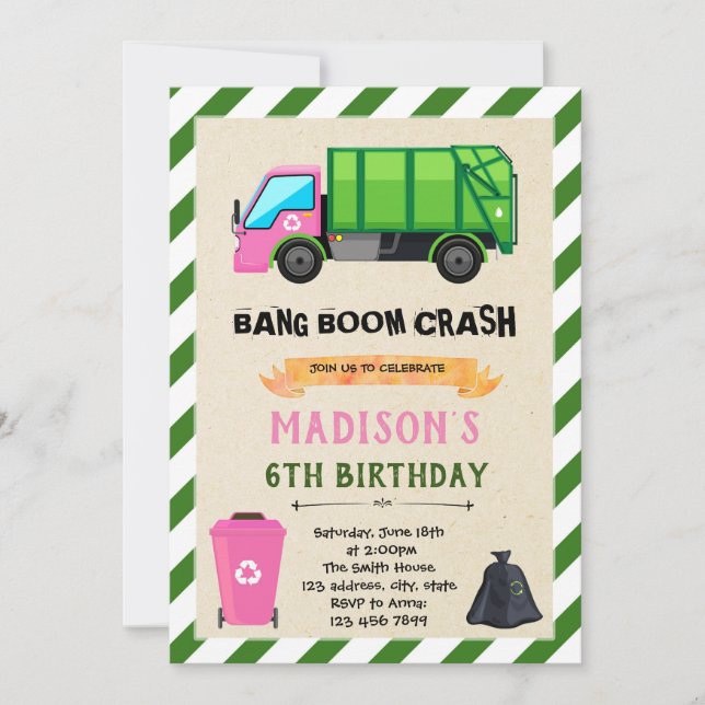 Invitación de cumpleaños de Chica Garbage Truck (Anverso)