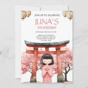Invitación de cumpleaños de chica geisha japonesa