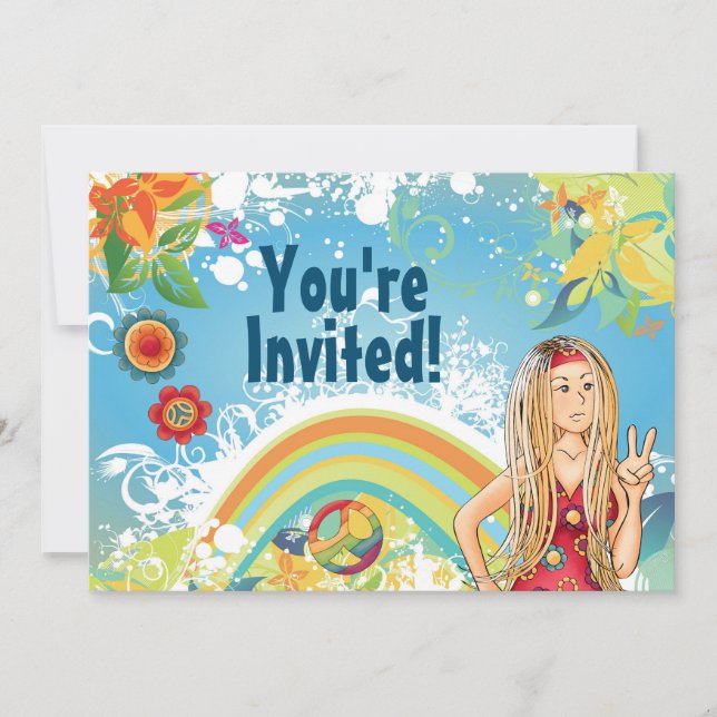 Invitación de cumpleaños de Chica hippie rubio de  (Anverso)