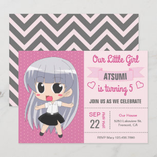 Invitación de cumpleaños de chica linda de anime j