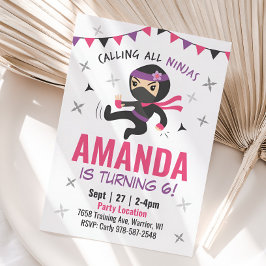 Invitación de cumpleaños de Chica Ninja, karate ro
