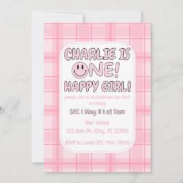 Invitación de cumpleaños de Chica Pink One Happy