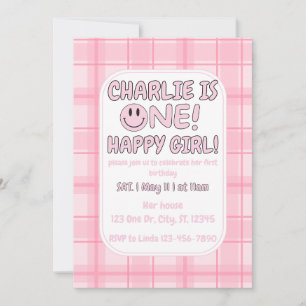 Invitación de cumpleaños de Chica Pink One Happy